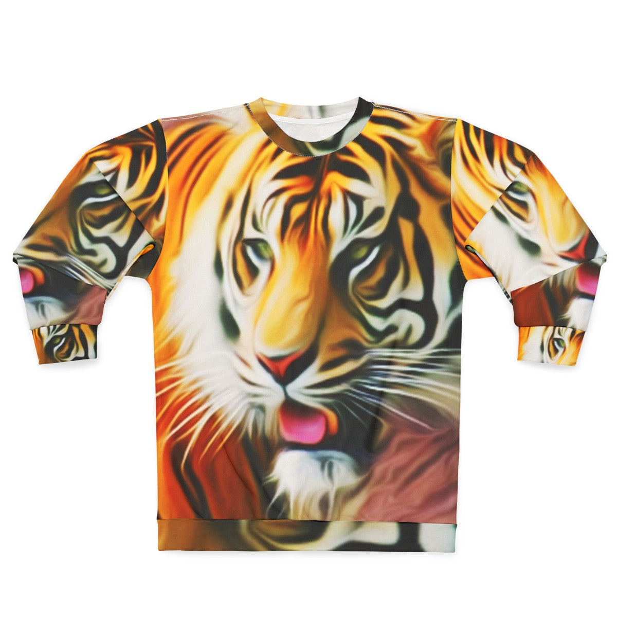 Colorful abstract tiger graphic on sweatshirt