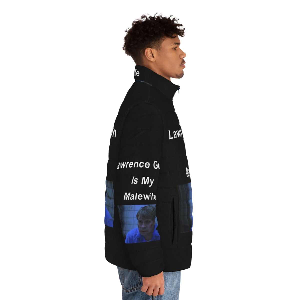 Puffer jacket inspired by the character Lawrence Gordon from the horror movie Saw - men side right