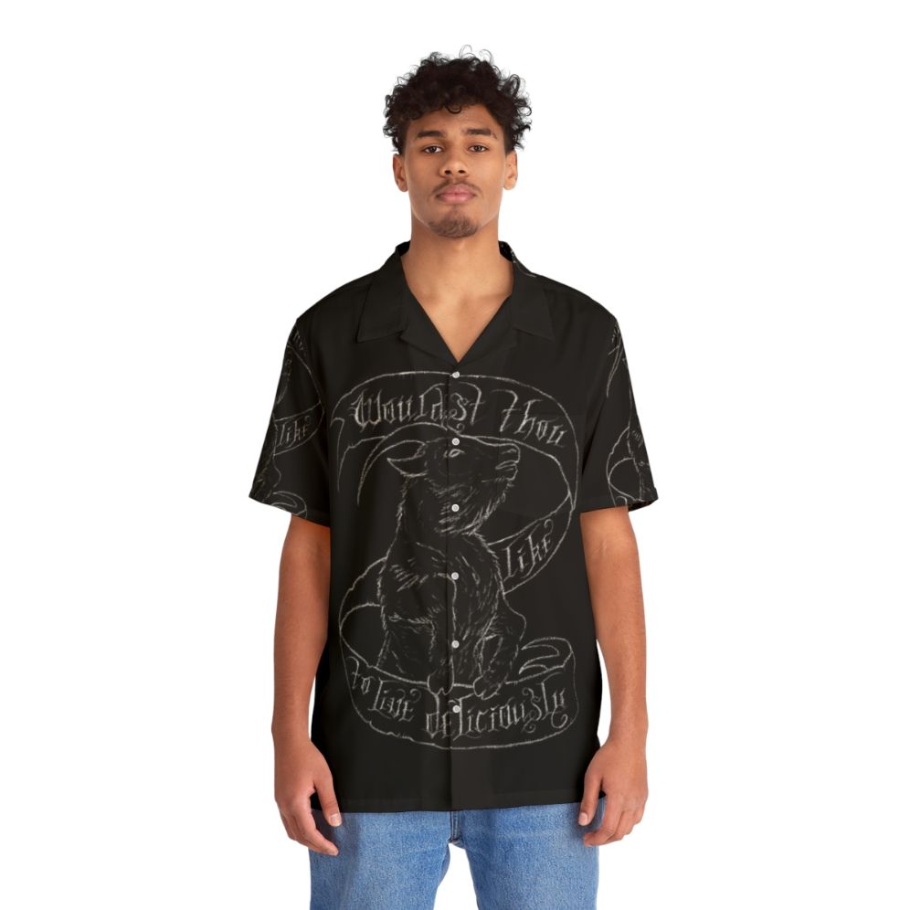 Black Phillip Hawaiian Shirt with Occult and Satanic Symbols - People Front