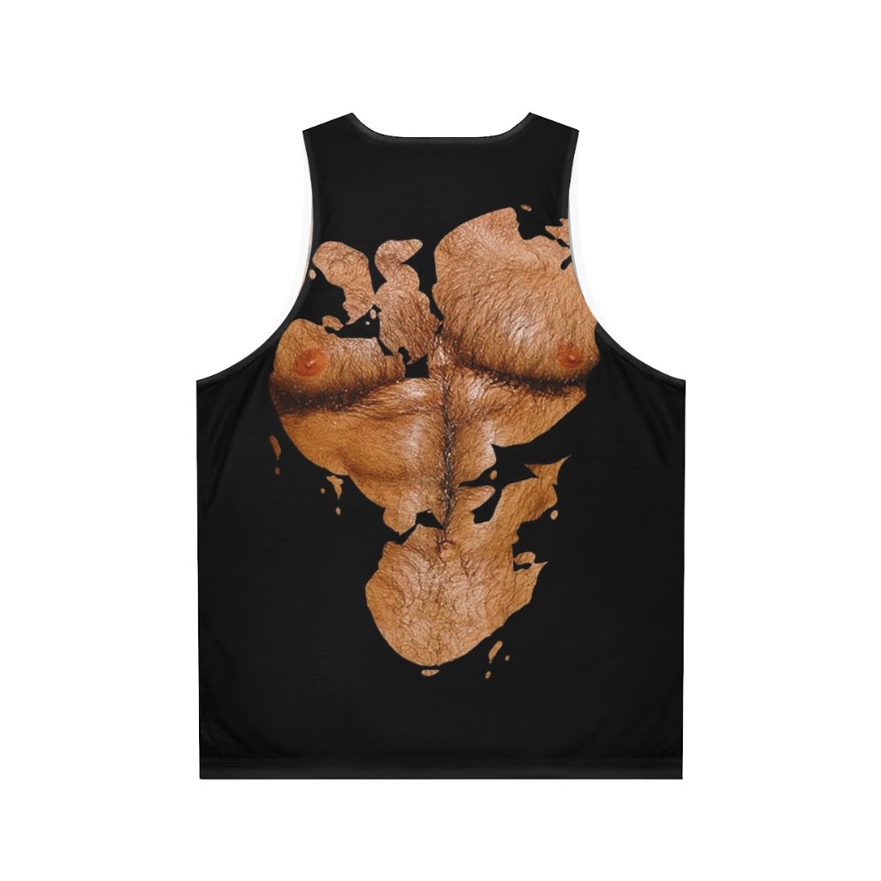 Muscular hairy chest man wearing a unisex fitness tank top - Back