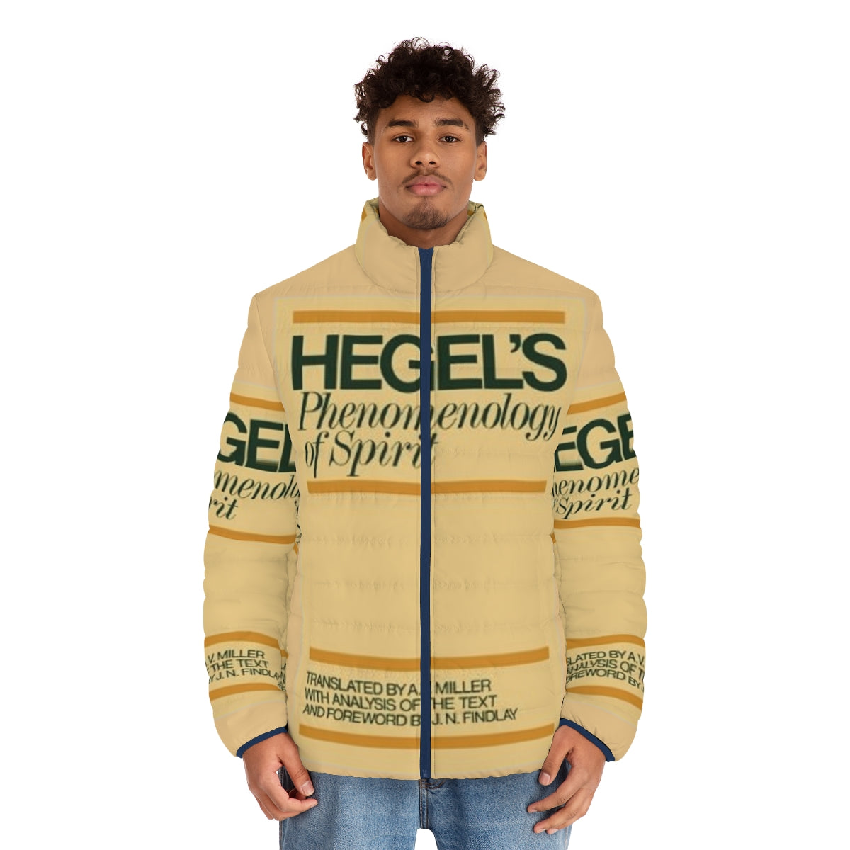 Hegel Phenomenology of Spirit inspired puffer jacket for stylish winter wear - men front