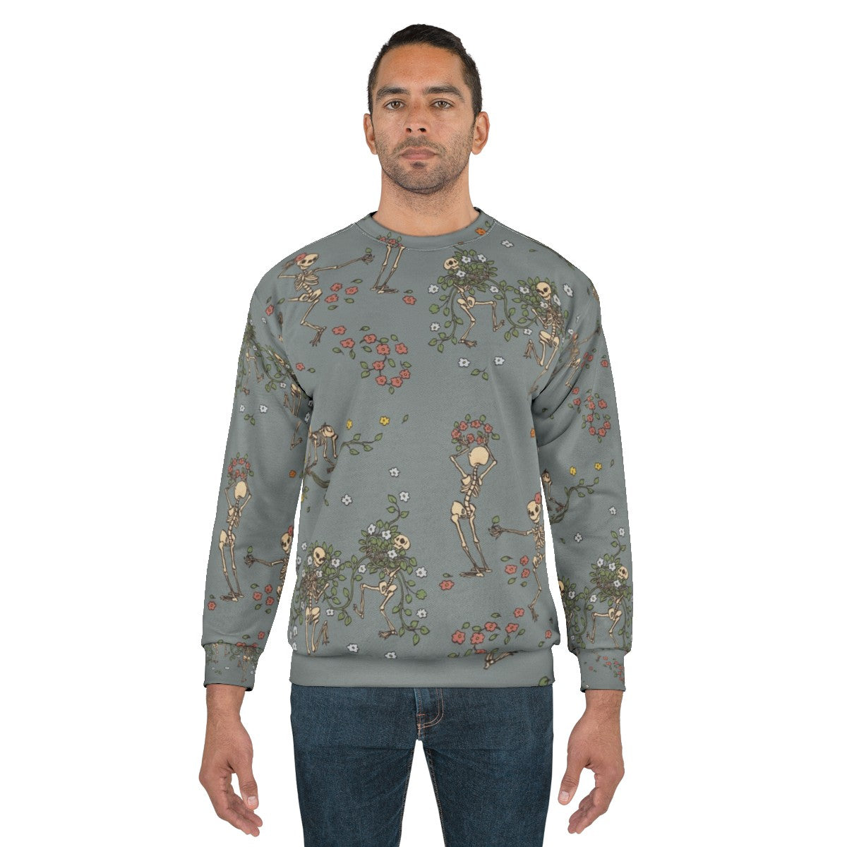 Skeleton sweatshirt with floral garlands - men