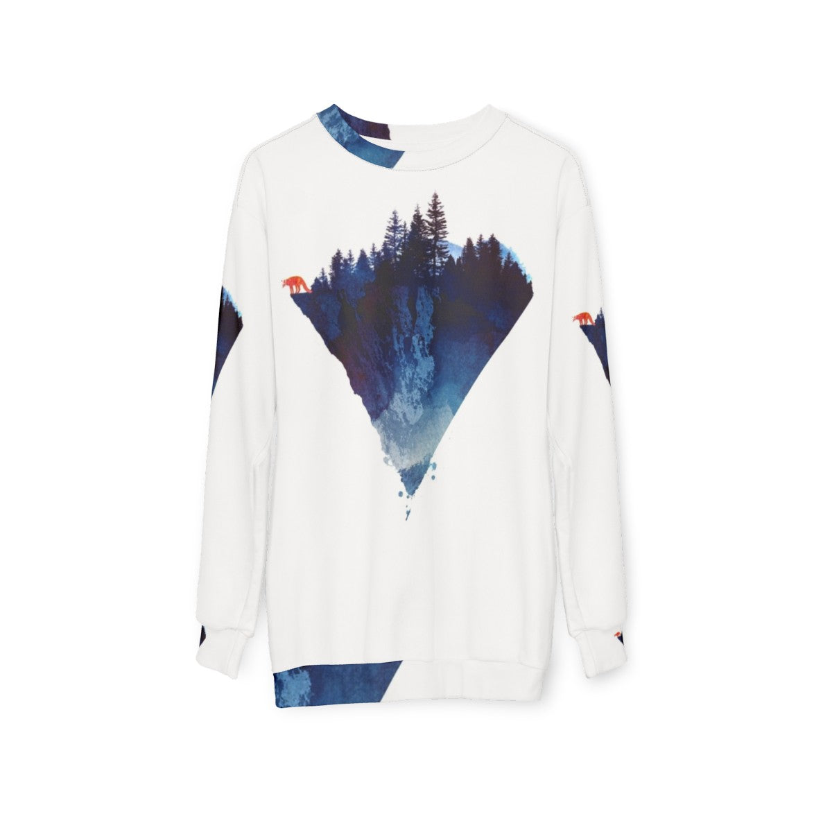 Watercolor forest sweatshirt with a majestic fox - hanging