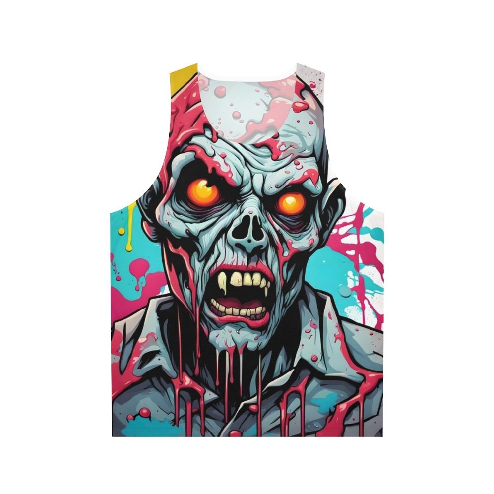 Zombie apocalypse unisex tank top with chaotic undeath paint drip