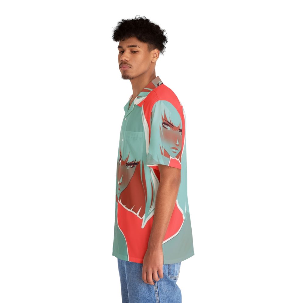 Blood orange Hawaiian shirt with tropical pattern and minimalist design - People Left