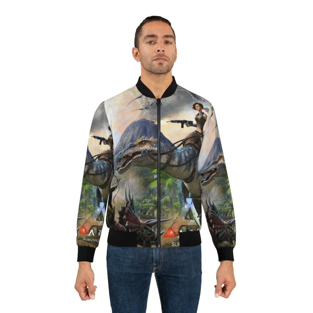 Bomber jacket with Ark Survival Evolved gaming and dinosaur design - Lifestyle