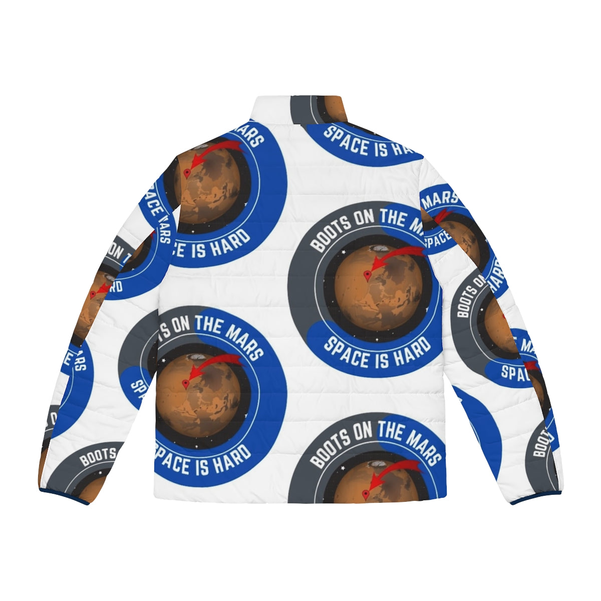 Space Force inspired puffer jacket with moon and mars graphics - Back