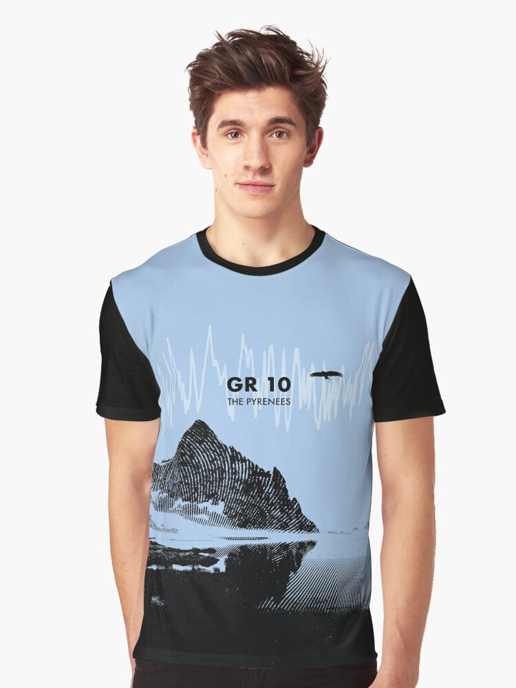 Blue graphic t-shirt with pilgrimage hiking GR 10 elevation art design - Men