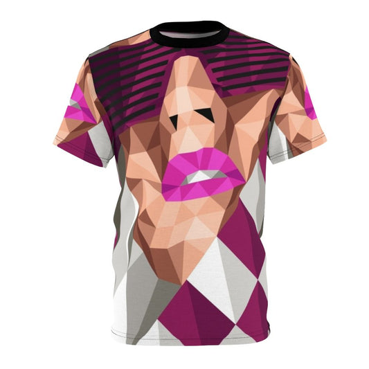 Vibrant, colorful geometric abstract design on a t-shirt