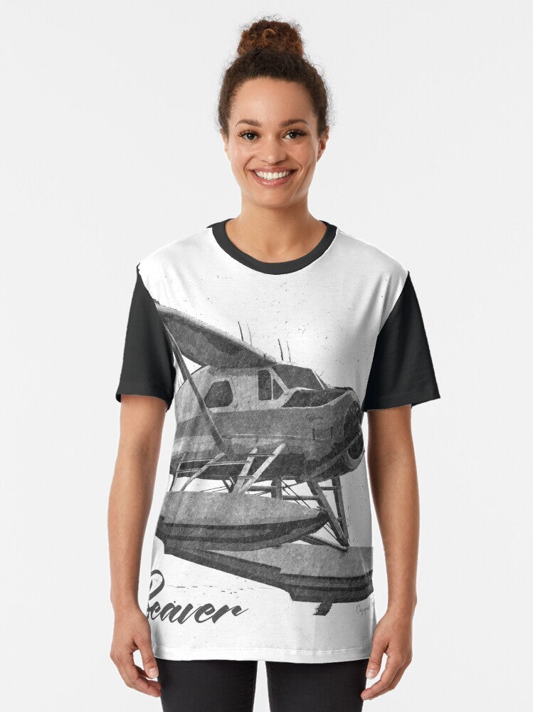 Dehavilland DHC-2 Beaver floatplane sketch graphic on a t-shirt - Women