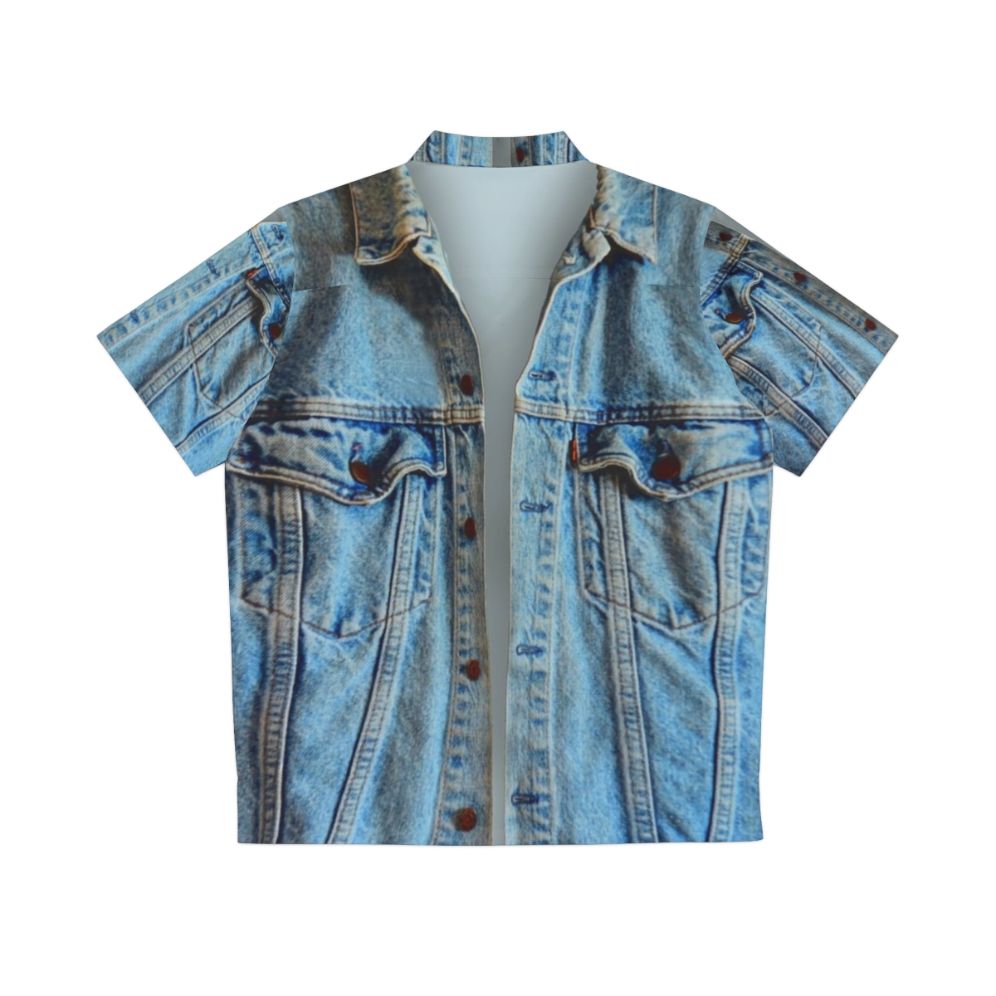 Stylish Hawaiian Denim Jacket with Tropical Print Blue Jean - Back