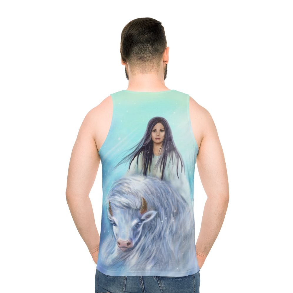 White Buffalo Calf Woman Unisex Tank Top - men back