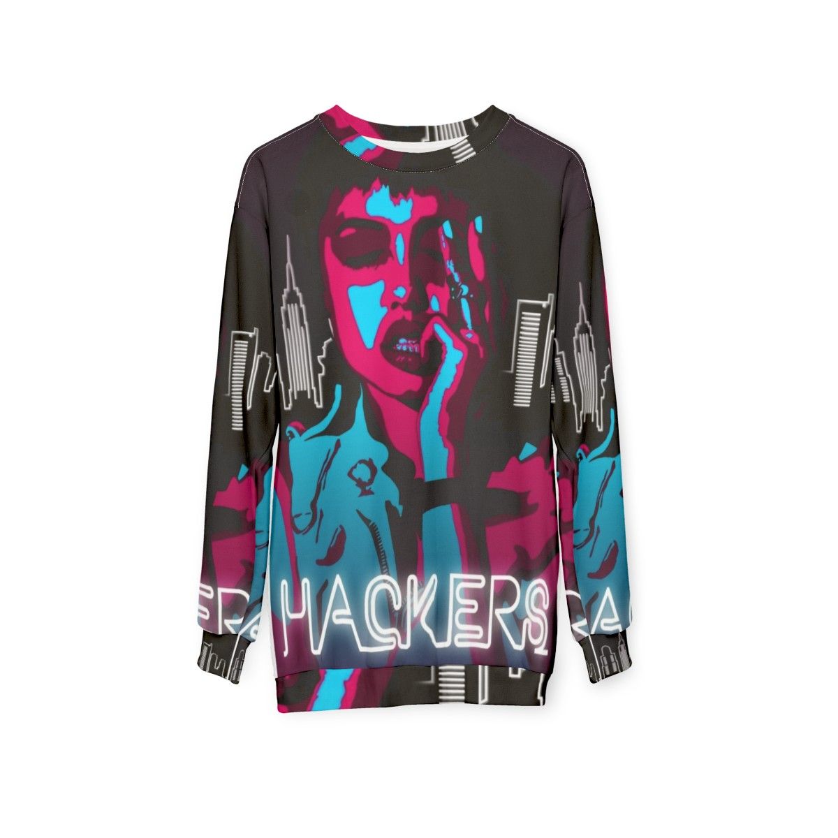 Angelina Jolie inspired 90s hacker neon and fluorescent sweatshirt - hanging