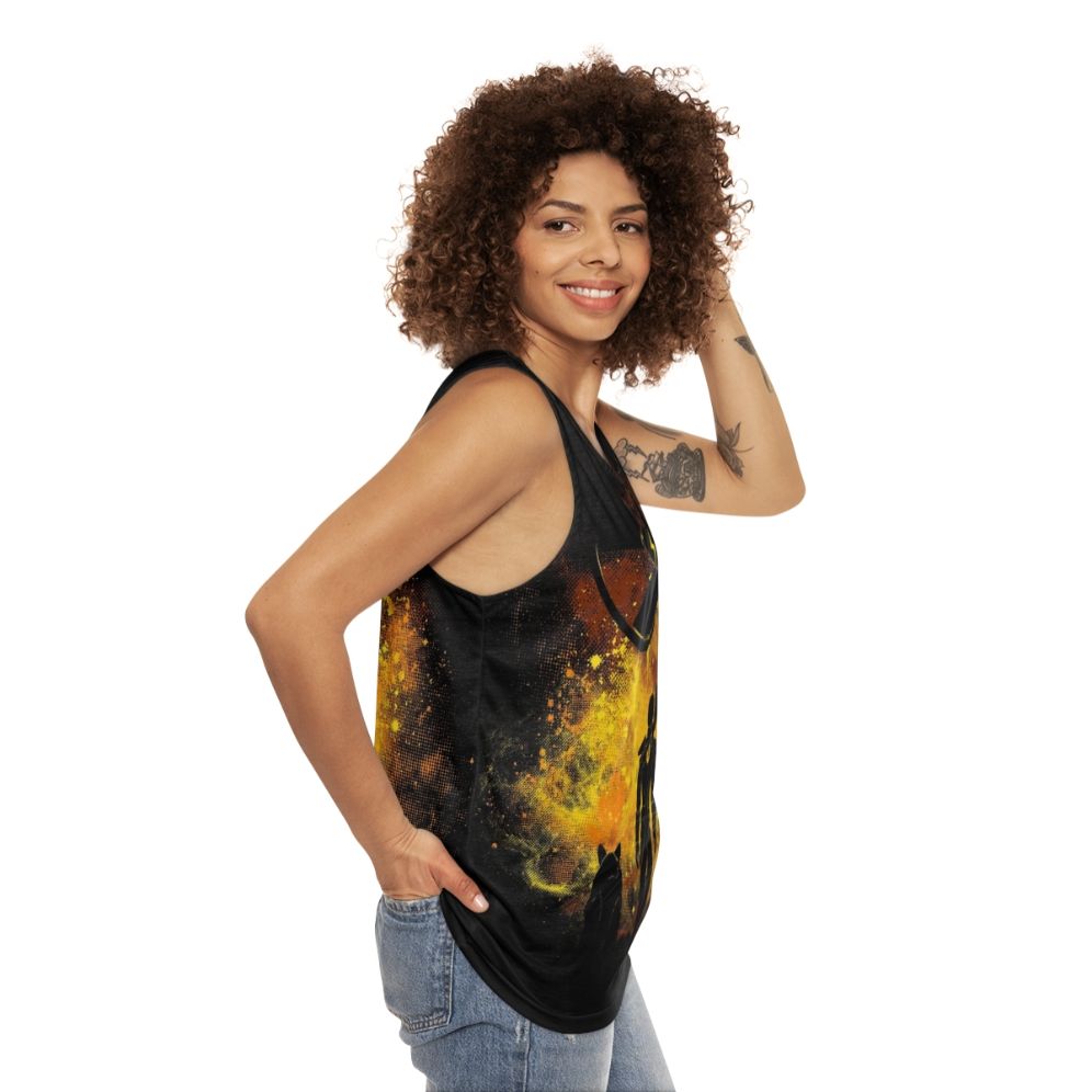 Fallout-inspired wasteland art unisex tank top - women side