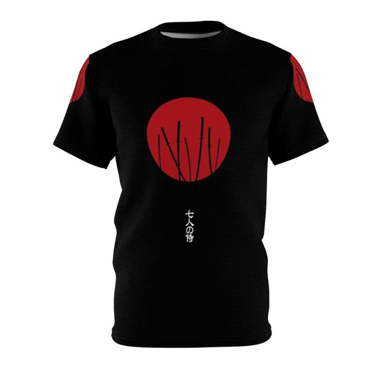 Stylized graphic t-shirt featuring seven samurai warriors with katanas and Japanese martial arts inspired design