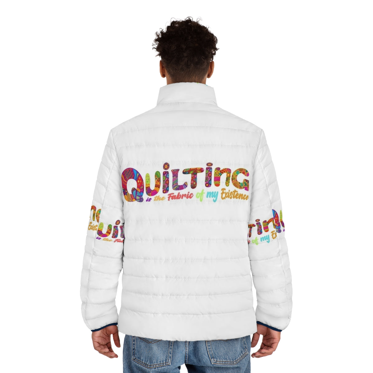 Cozy and stylish quilted puffer jacket with focus on quilting pattern - men back