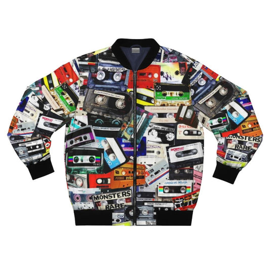 Retro cassette tape bomber jacket with vintage 80s music style