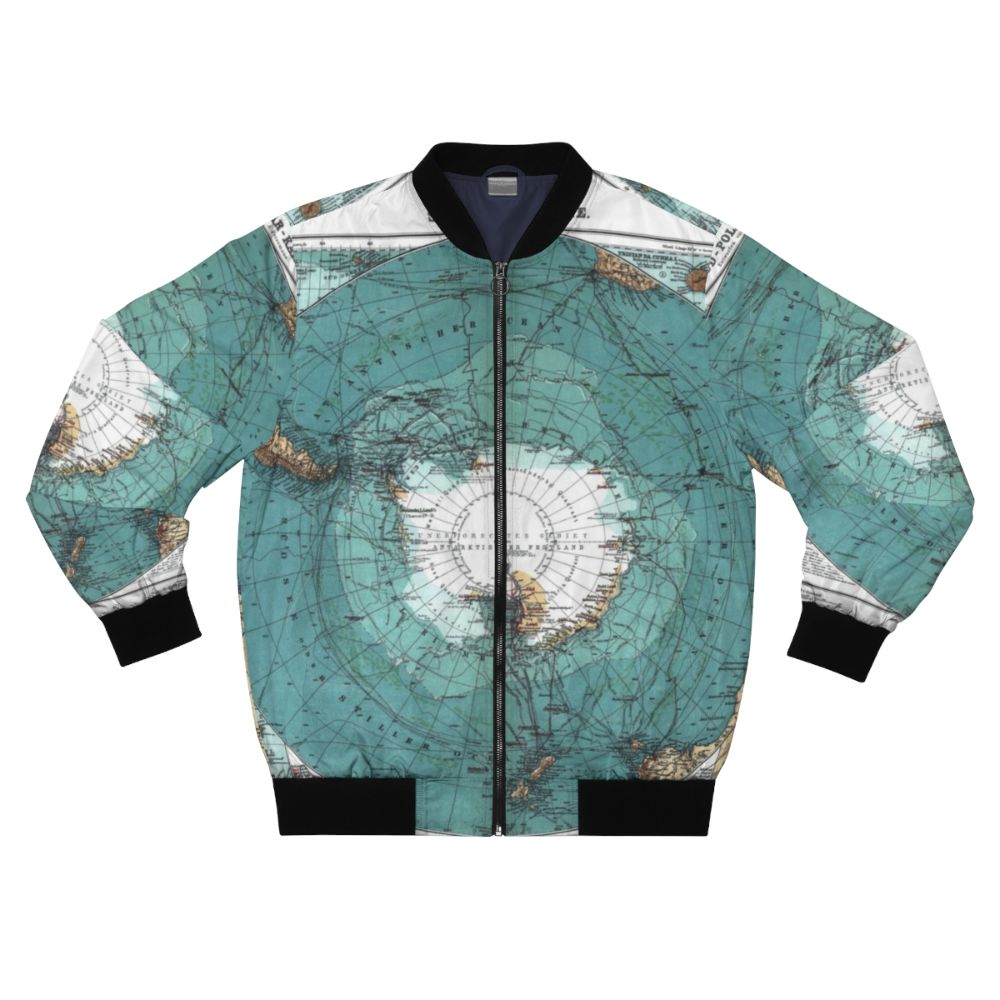 Vintage Antarctica map printed on a classic bomber jacket