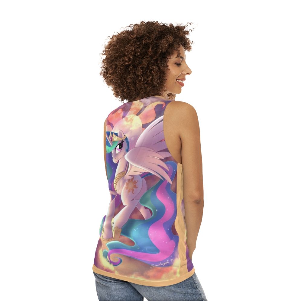 Unisex tank top with a celestial alicorn design inspired by My Little Pony - women back