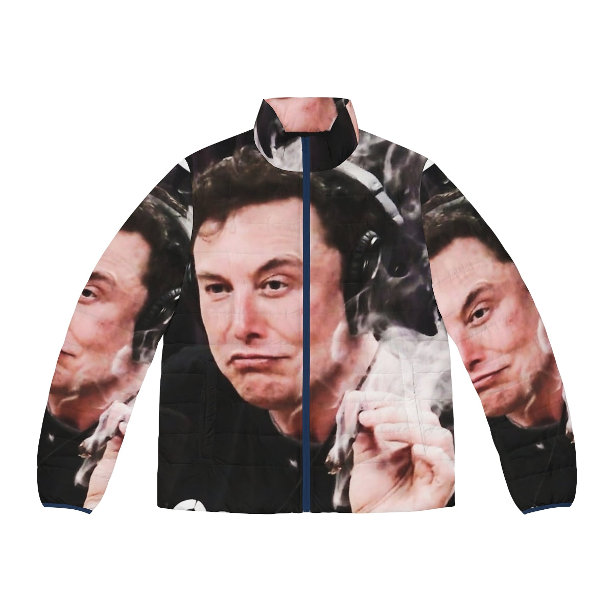 Elon Musk wearing a puffer jacket and smoking weed