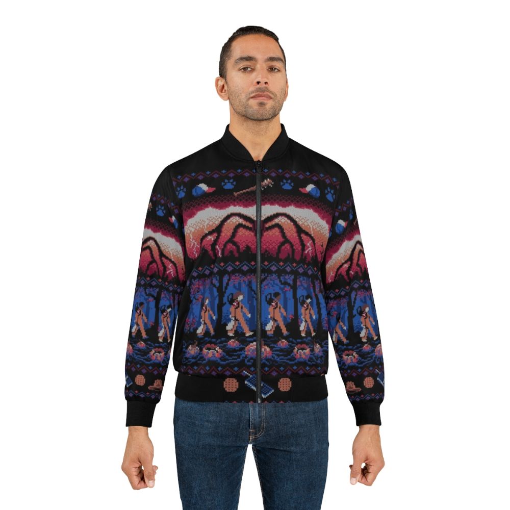 Stranger Things inspired ugly Christmas sweater bomber jacket with mind flayer design - Lifestyle