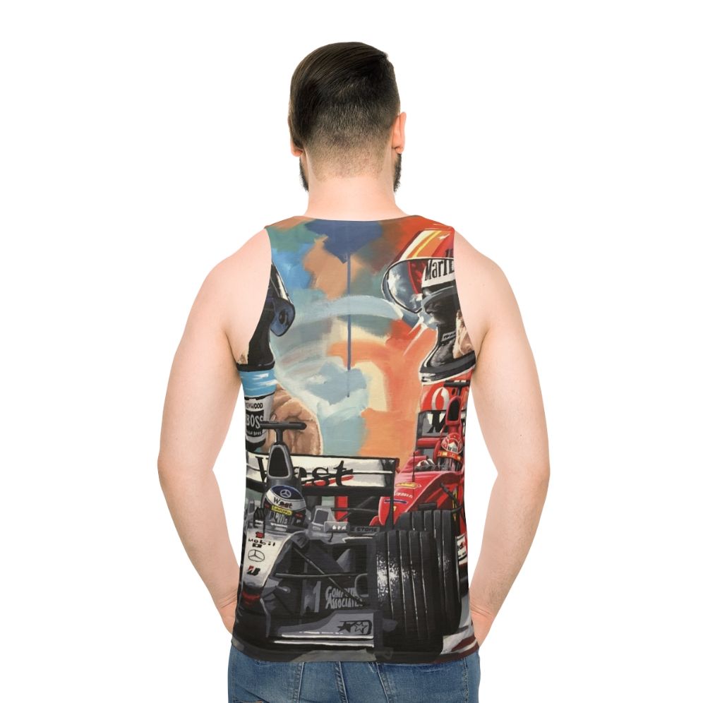 Formula One Champions Michael Schumacher and Mika Hakkinen Unisex Tank Top - men back