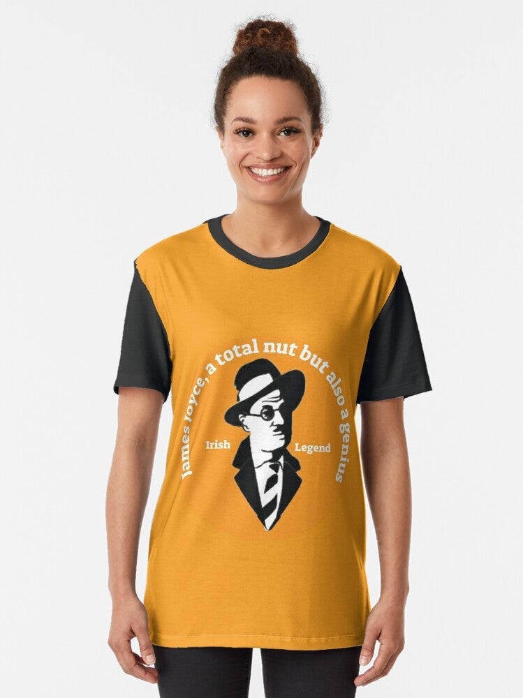 Graphic t-shirt design featuring the name "James Joyce" and the title of his acclaimed novel "Ulysses" - Women