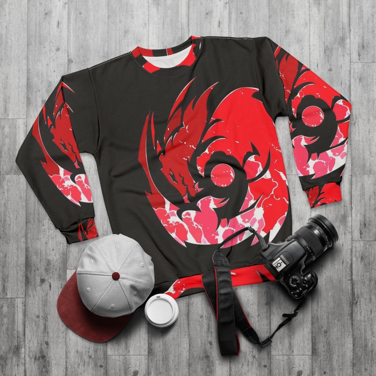 Mystic fire dragon sweatshirt with detailed dragon graphic - flat lay