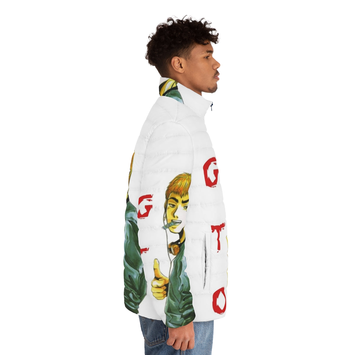 GTO Graphic Puffer Jacket, featuring an anime-inspired design - men side right