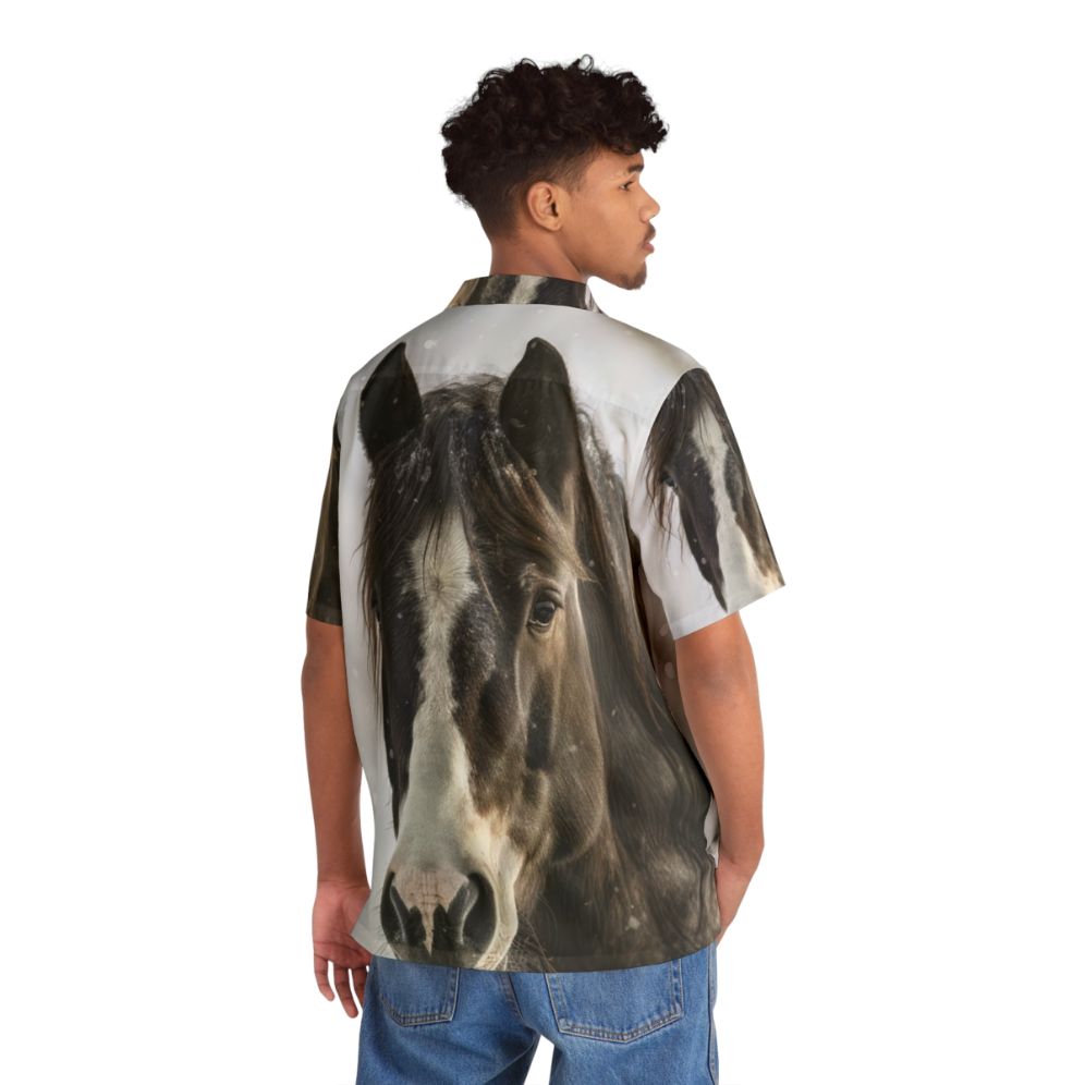 Black horse in winter Hawaiian shirt - People Back