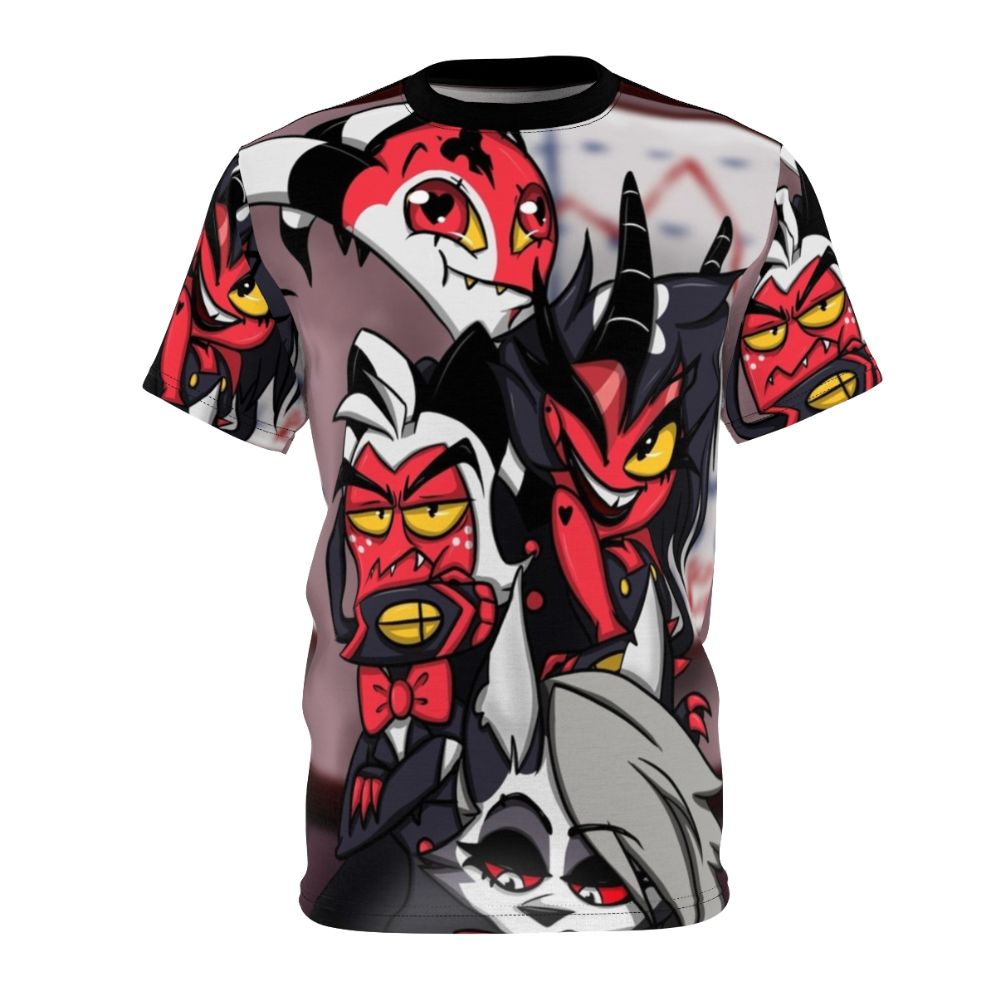 Helluva Boss inspired all-over print t-shirt featuring Vivziepop cartoon characters