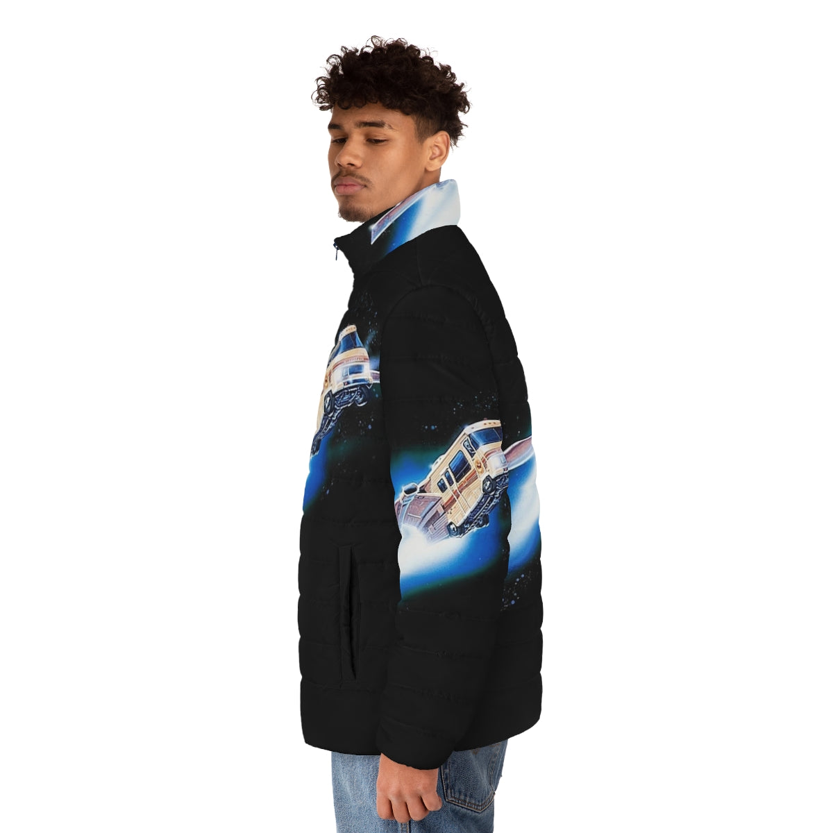 Spaceballs Winnebago Puffer Jacket featuring the iconic Spaceballs starship design - men side left