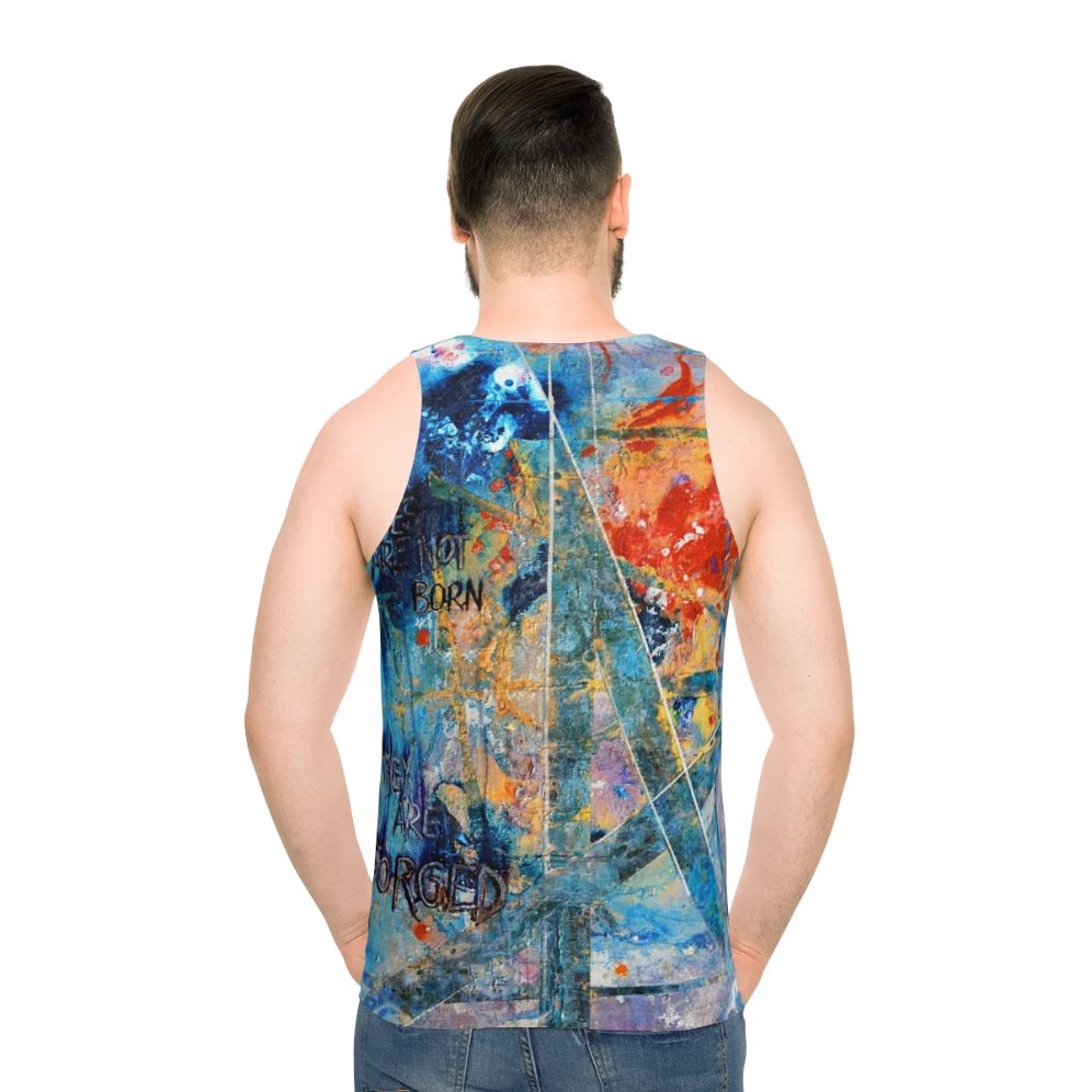 Unisex tank top with inspirational activist graphic - men back