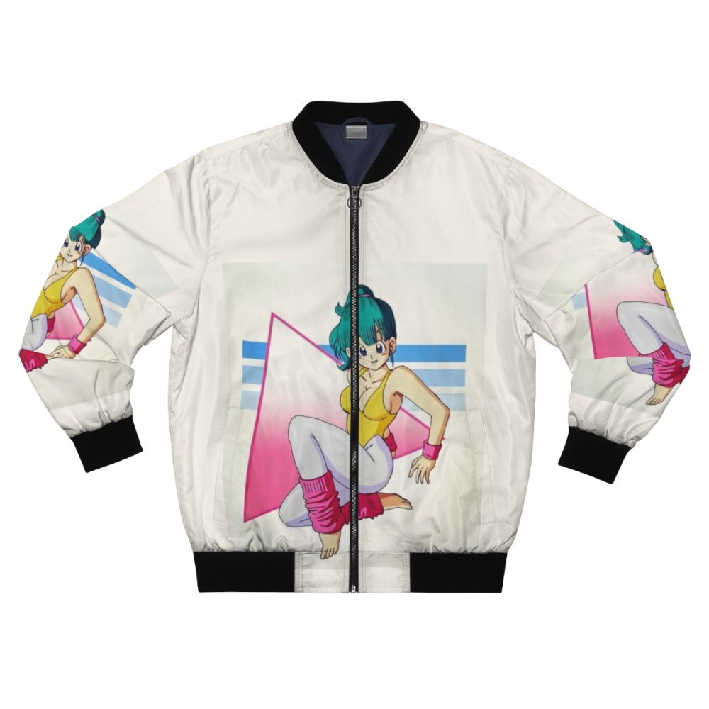 Bulma anime-inspired bomber jacket with dragon ball graphics