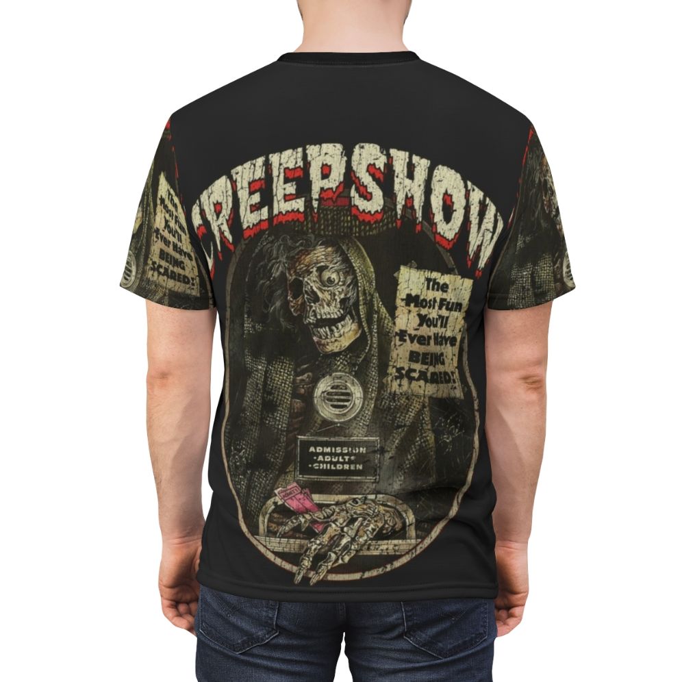 Creepshow 1982 horror movie t-shirt with skeleton, monster, and spooky imagery - men back