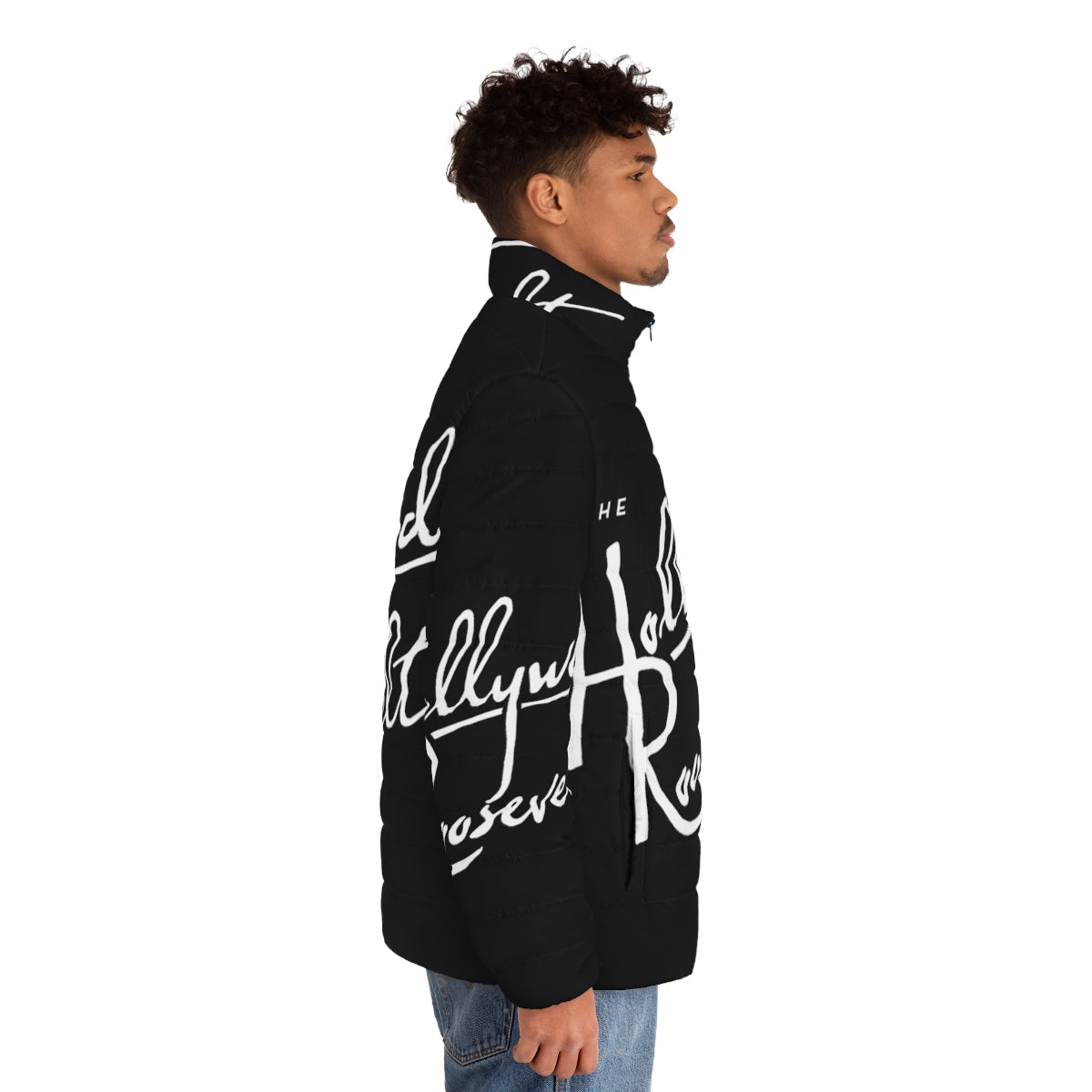 Stylish puffer jacket featuring the Hollywood Roosevelt design - men side right