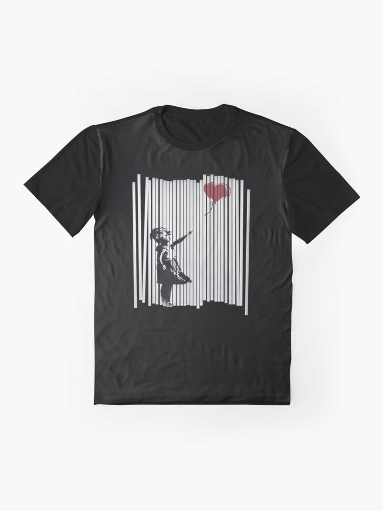 Banksy-inspired "Shredded Balloon Girl" graphic t-shirt - Flat lay