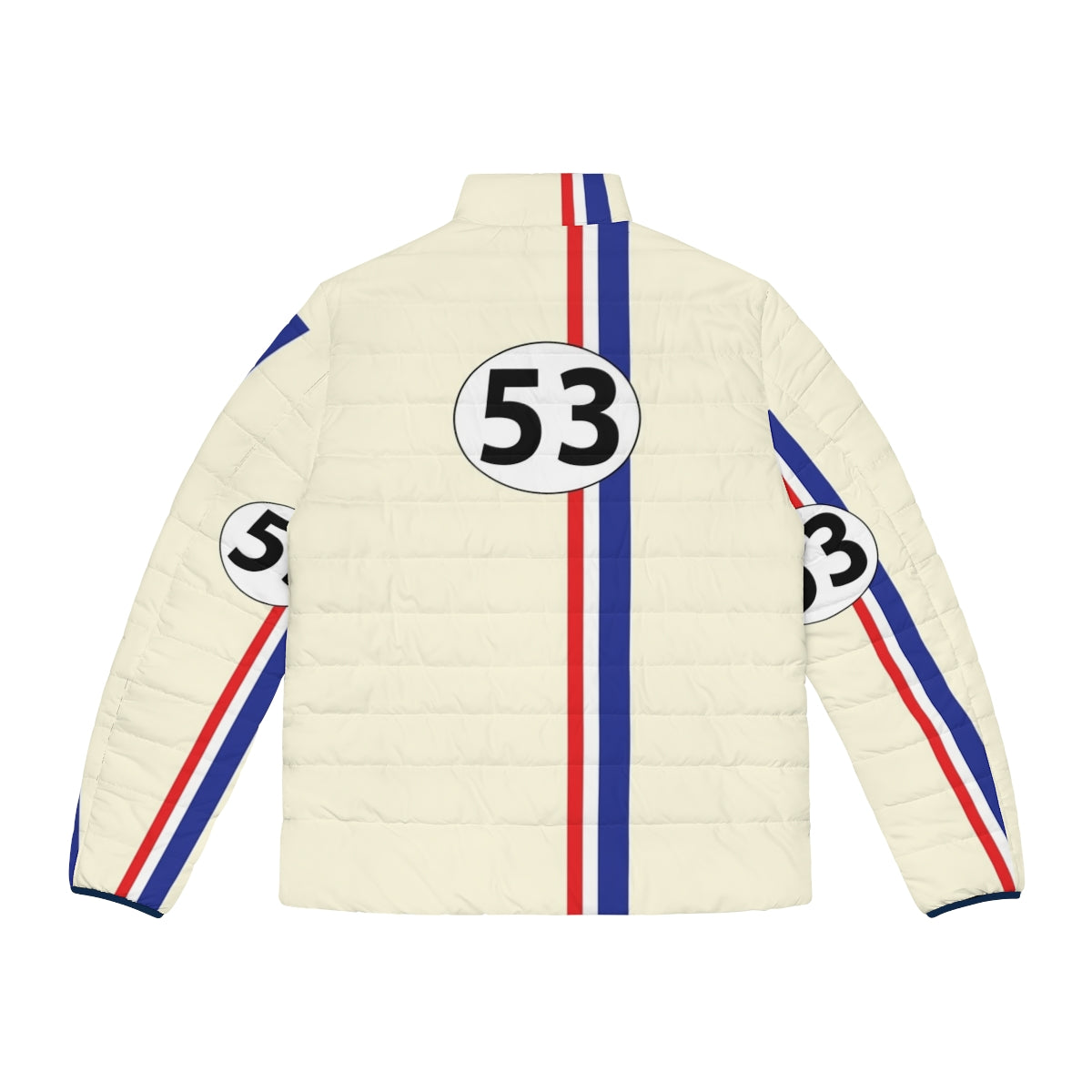 Herbie Number 53 Puffer Jacket with classic racing stripes and number design - Back