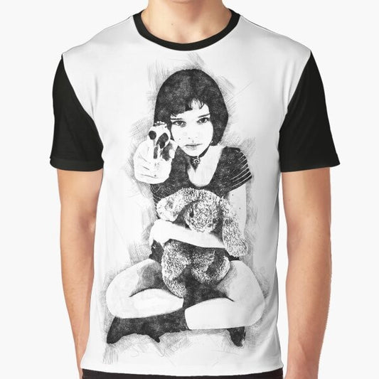 Mathilda from the classic 90s movie Leon the Professional pen sketch on a black t-shirt