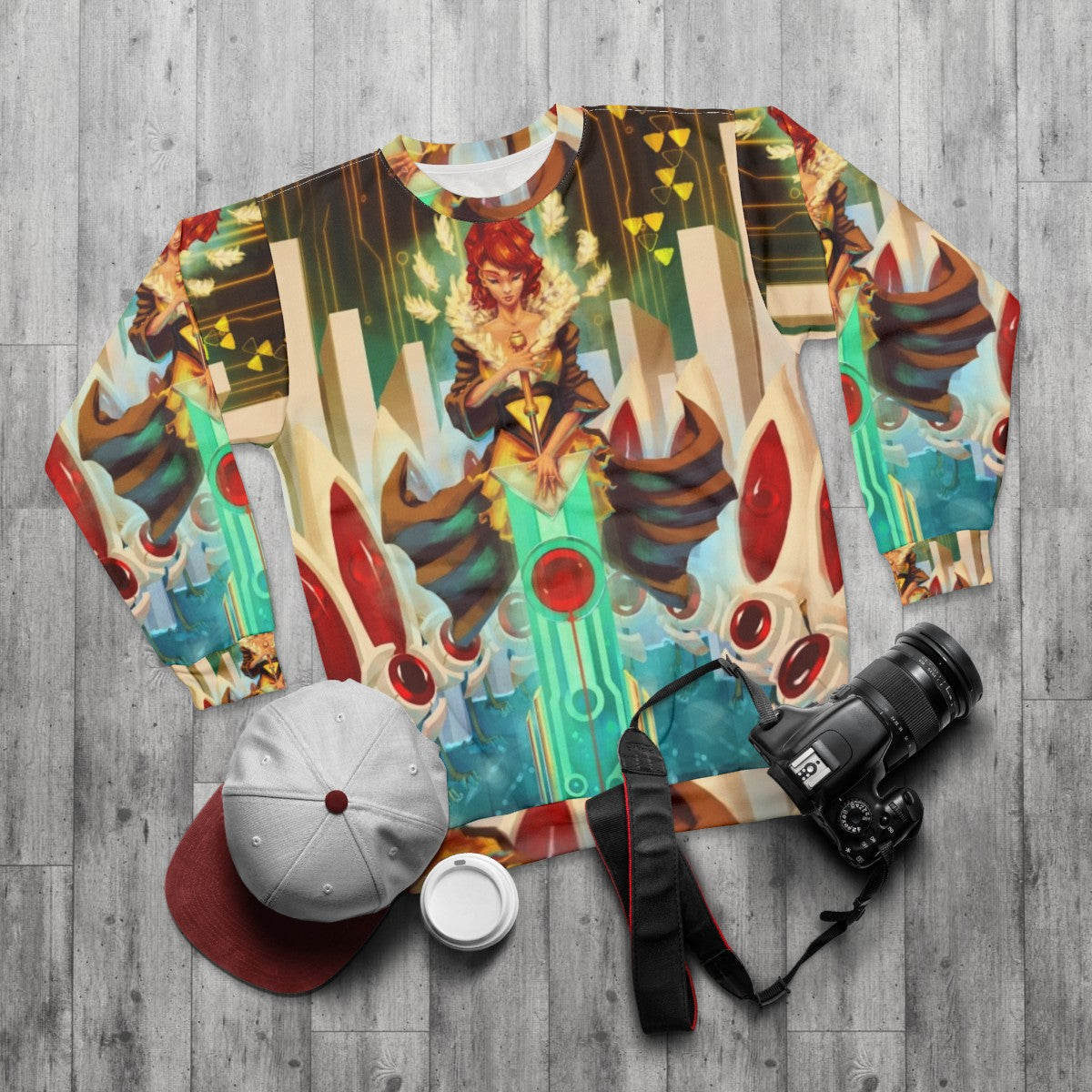 Paper Boats indie game themed sweatshirt - flat lay