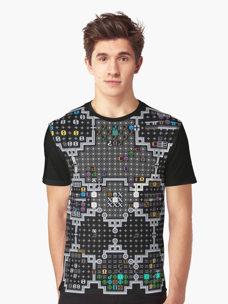 Dwarf Fortress gaming themed graphic t-shirt with pixel art tiles - Men