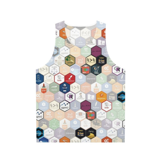 Unisex R-themed tank top with hex pattern design