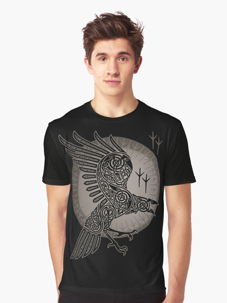 Raven graphic t-shirt with Scandinavian tribal design - Men