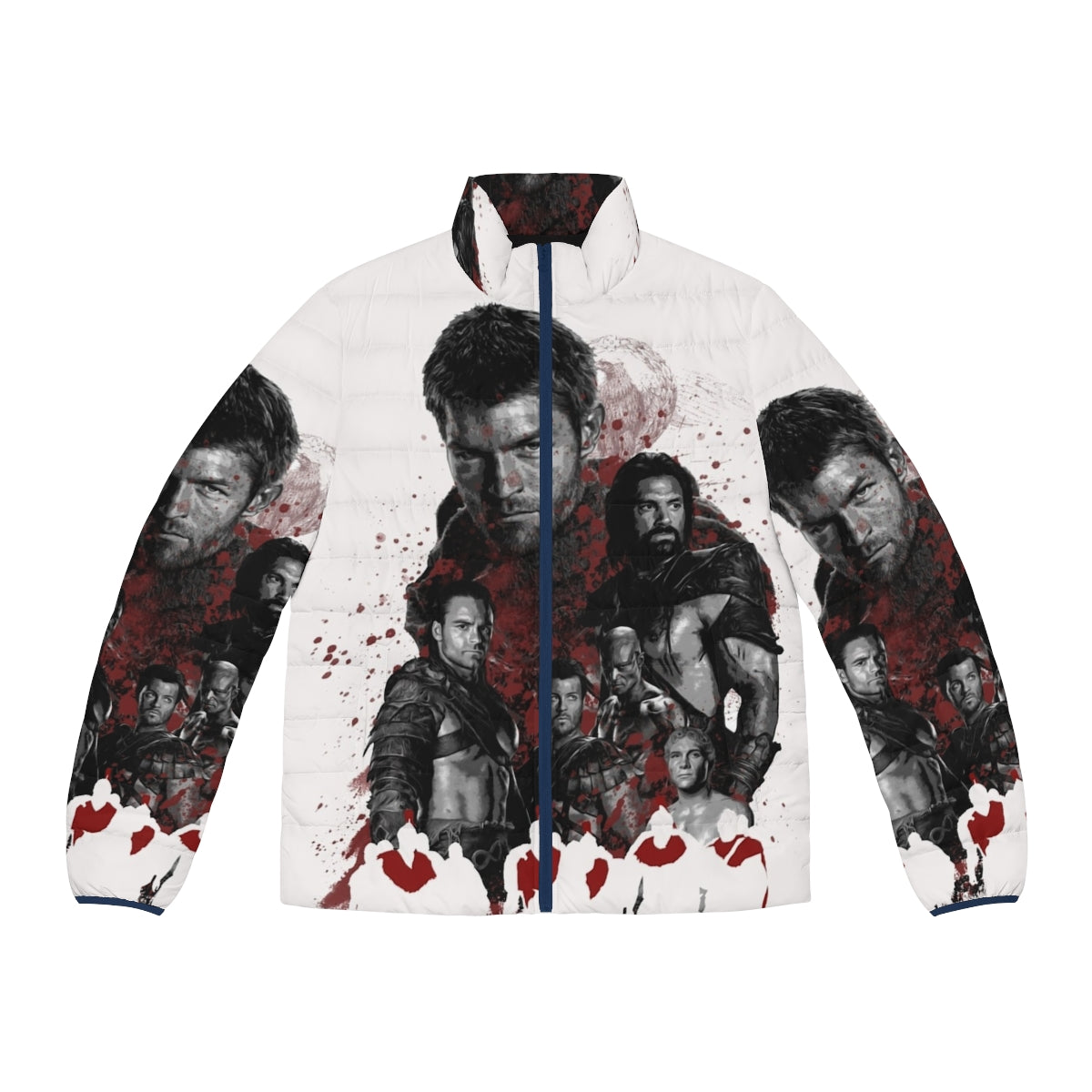 Spartacus and His Rebel Leaders Puffer Jacket featuring iconic characters from the Starz series