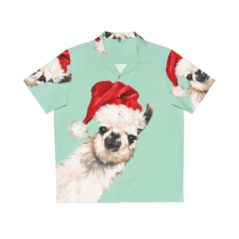 Cute llama wearing a green Hawaiian shirt for Christmas