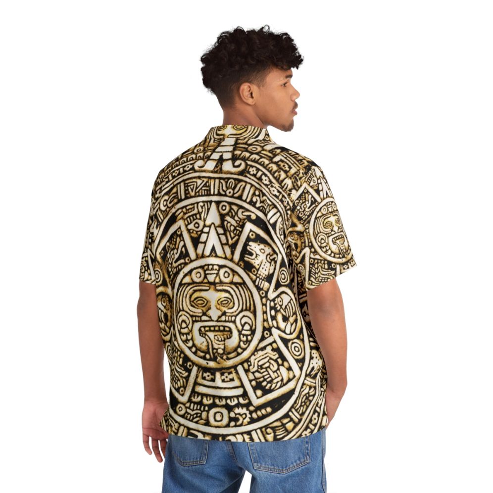 Aztec Calendar Hawaiian Shirt with Mayan Inspired Patterns - People Back