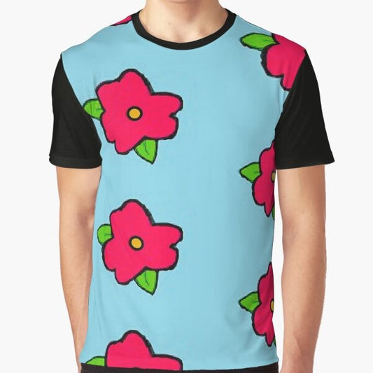 Graphic t-shirt featuring a king-size Homer Simpson wearing a muumuu with a flower design