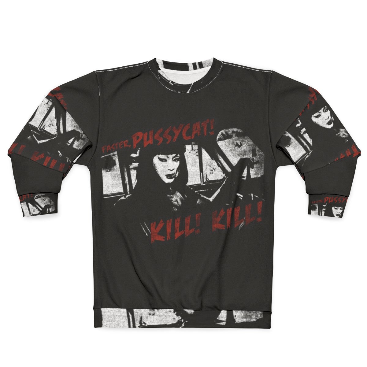 Pussycat sweatshirt featuring Tura Satana in a cult movie inspired dark fashion horror design