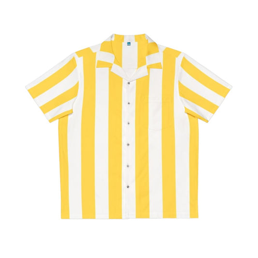 Vintage yellow and white vertical striped Hawaiian shirt