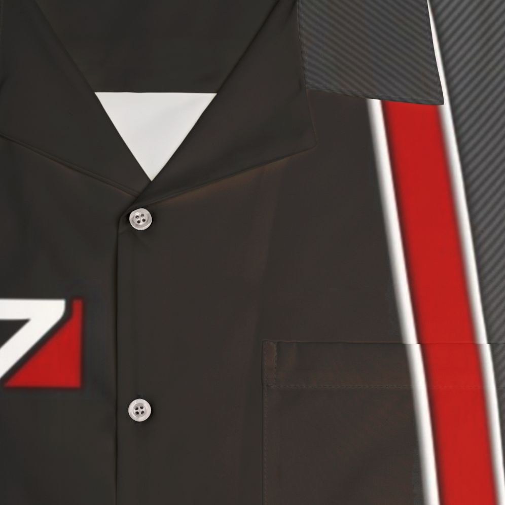 N7 Mass Effect Hawaiian Shirt with iconic N7 logo and Reapers - Detail